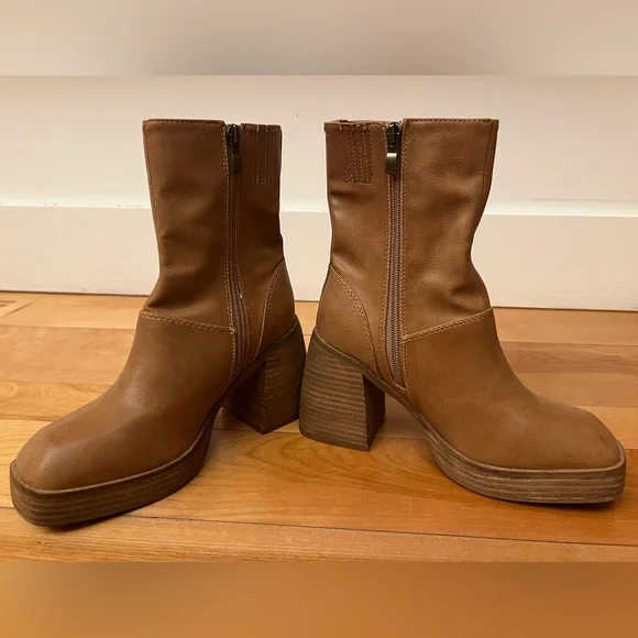 Faux Leather Chunky Heel Bootie - Picture 3 of 7